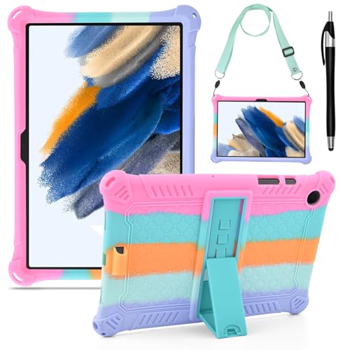 KATUMO Silicone Case Compatible with Samsung Galaxy Tab A8 10.5 inch 2021 2022 Tablet (SM-X205N/X200N/X207) Soft Rubber Cover with Stylus Pen Shoulder Strap for Galaxy Tab A8 Case