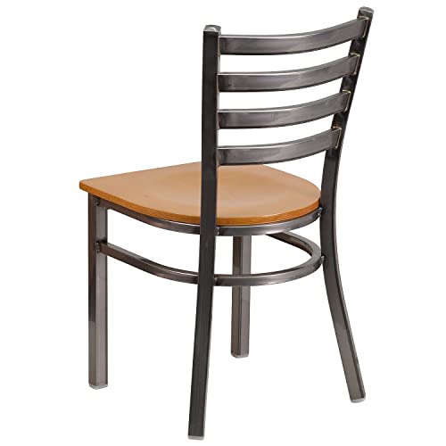 Flash Furniture 2 Pack HERCULES Series Clear Coated Ladder Back Metal Restaurant Chair - Natural Wood Seat by Flash Furniture - Image 4