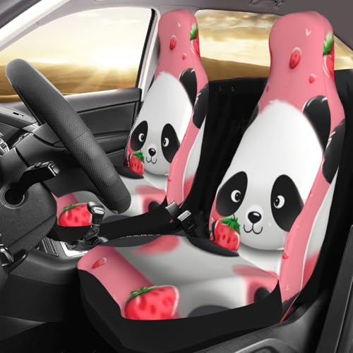 Housse de siège avant de voiture fraise panda | Lot de 2 protections auto universelles étanches
