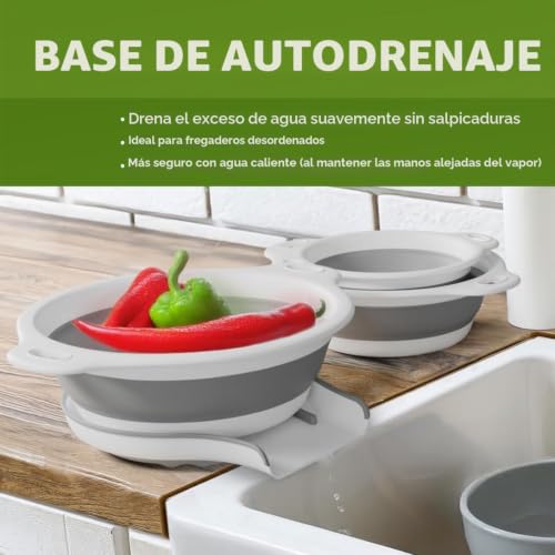 Miniatura 2 de Gevoli Coladores Plegables Juego De 3 Coladores De Alimentos Con Base De Drenaje Para Frutas Y Verduras De Pasta, Color Blanco 3 Tamaños: 3 4 Galón, 4 5 Galón