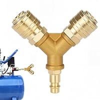 2-Weg Druckluftverteiler, Messing, T-Stück/Y-Verteiler, NW 7.2, 1/4 Zoll AG, Außengewinde, Steckanschluss, Druckluftschläuche, Kompressor