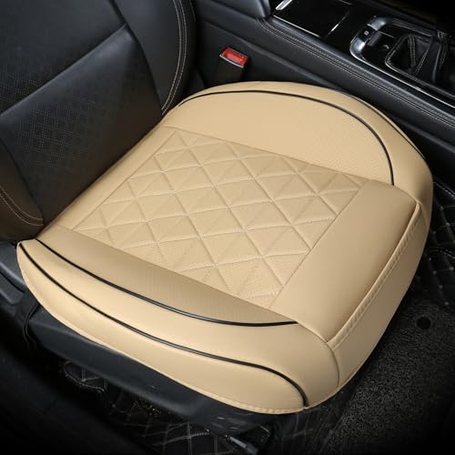 WinxMatrs Leather Front Car Seat Cover - Bottom Car Seat Covers Fully Wrapped, Non-Slip, Luxury Appearance and Comfort, Fits Most Vehicles, 1 Pack, Beige