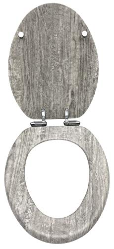Home+Solutions Toilet Seat, Elongated, Distressed Grey Wood #TOP1