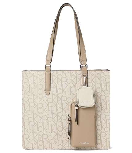 Calvin Klein Womens Gene Tote, Vanilla/Khaki/Silver Mnk/White, One Size