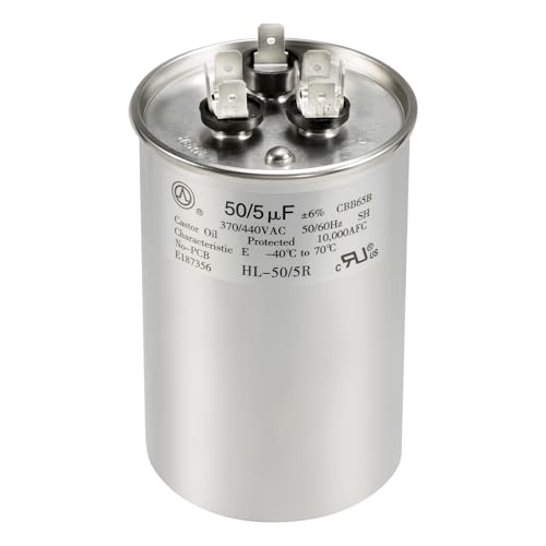 QYCKFIXR AC Capacitor 50+5 uF 50/5 MFD ±6% 370V/440VAC CBB65 Dual Run Circular Start Capacitor for Heat Pump Air Conditioner,Ten Years of Coverage