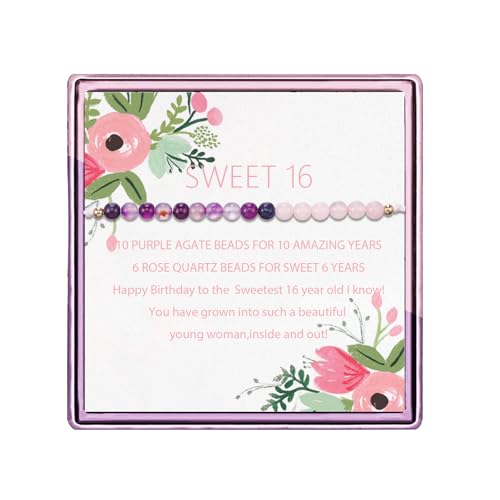 Sweet 16 Gifts Sweet Sixteen Gifts Sweet 16 Bracelet Purple Agate Rose Quartz Beads 16th Birthday Gift for Her