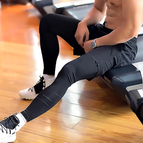 Calça Legging Masculina de Compressão com Shorts Sobreposto (BR, Alfa, M, Regular, Regular, Padrão,