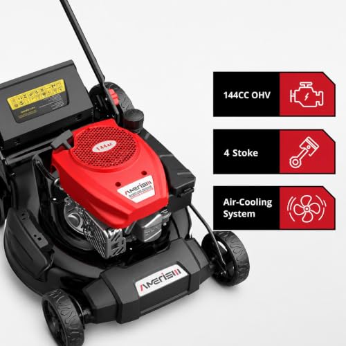 Image of AMERISUN 21 inch Gas Lawn Mower, 144cc 4-Stroke, 2-in-1 Mulch & Side Discharge, 6 Height Adjustment, Lightweight Push Mower for Backyard Lawn Care