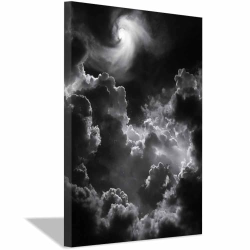 Nuage tourbillonnant impression cosmique déco murale noire et blanche HOQIU
