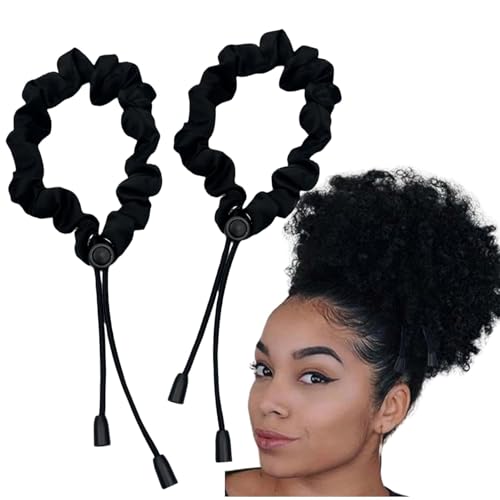 2 Pcs Adjust Satin Hair Tie, Satin Scrunchies for Women Girls, Adjustable Hair Ties for 4c Girlie Thick Curly Natural Hair, No Damage Hair Accessories for Afro Puff Loc Ponytails (black)