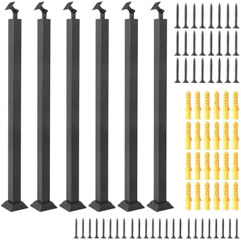 WHATWEARS Stair Baluster Post 6 Pack, Black Square Stair Railing Kits Indoor Outdoor, Metal Stair Post with 270° Adjustable Railing Spindles and Base and Screws for Stair, Porch, Deck, Steps Cover