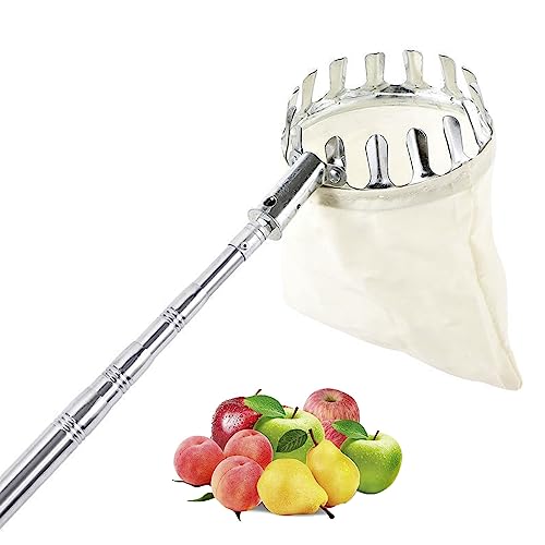 LekLai Recolector de Frutas, Herramienta Telescópica para Recoger Frutas, Recogedor de Frutas de Acero Inoxidable con Poste de Extensión para Cosechadora de Frutas de Manzana, Pera, Cereza, Mango, N