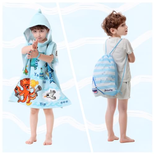 Image of Kids' Towels with Hood for Bath Beach Pool Toddler Boy and Girl Swim Poncho Cover-ups Swimwear with Bag, Pirate