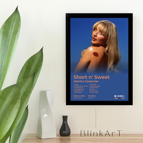 Image of BLINKART Sabrina Carpenter- Short n' Sweet Wall Photo Frames | Wall Art for Bedroom, Living Room, Studio or Office | Album Cover Print with Spotify Song Link QR Code | Gift for Fans - 8x12 In