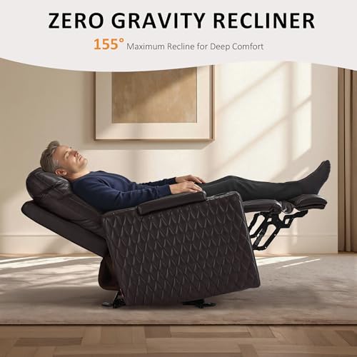 Image of MCombo Oversized Power Recliner Chair with Adjustable Headrest & LED Light for Adults, Zero Gravity Recliner with USB & Type C Ports, Cup Holders for Living Room & Home Theater, Faux Leather HTS401