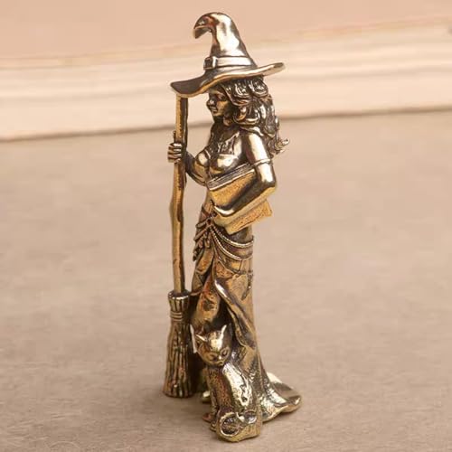Estatua de Bruja de Latón con Gato 2.48x0.94 Pulgadas miniatura 3