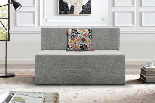 Image of Los Angeles Foldable One Seater Sofa Cum Bed, Sofa Bed 3 X 6 Feet Jute Fabric Washable Cover- Including Cushion Perfect for Living Room - Grey