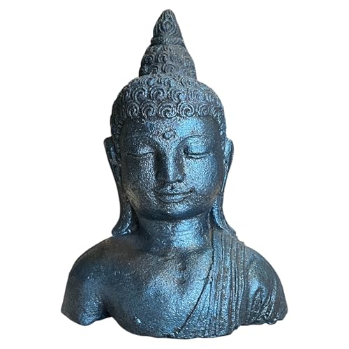 Decorative Buddha Bust Resin Sculpture, 17 x 13 x 7 cm, Grey Metallic Finish (Black)