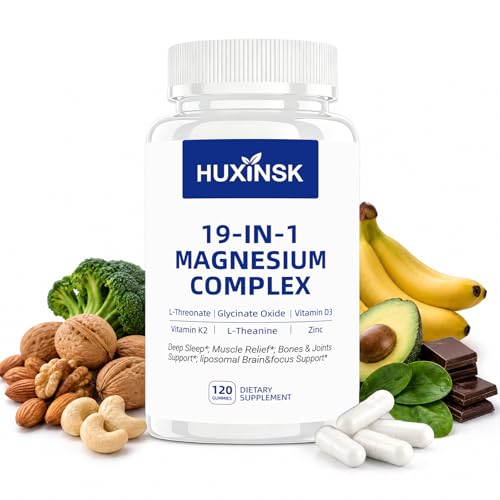 19-in-1 Magnesium Complex 1000 mg – L-Threonate, Glycinate, Malate with Ashwagandha, L-Theanine, D3+K2, CoQ10, Zinc, Vitamin C, B6 & B12 – High Absorption – 120 Capsules