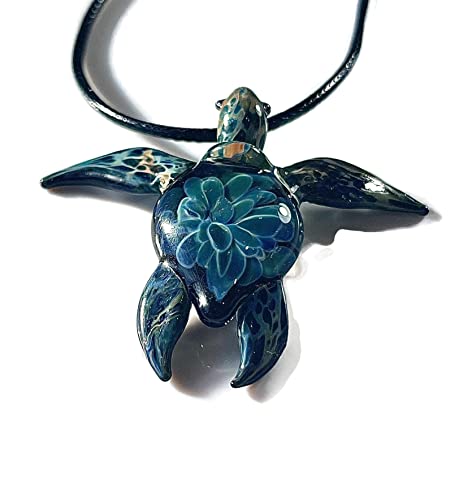 Authentic Handcrafted Glass Hawaiian Honu Sea Turtle Jewelry Pendant Necklace - Perfect Nature Gift For Beach Lovers With Green Turquoise Coral Reef Ocean Design #TOP3