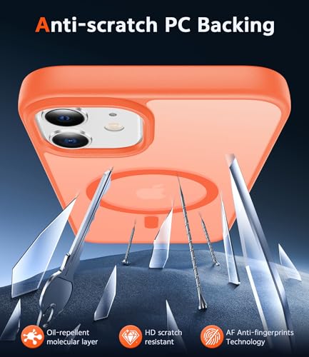 Image of FNTCASE for iPhone 13 Mini Case: iPhone 12 Mini Case Matte Magnetic Phone Cases Compatible with Magsafe Slim Anti Yellowing Military Grade Drop Rugged Protective Translucent Cell Cover (C-Orange)