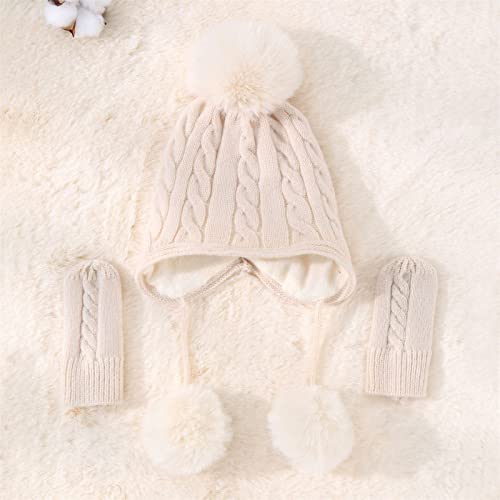 Ash Hat Kids Knitted Set Hat Baby Boys Girls Woolen Hat Winter Children Gloves Baby Toddler Boy (Khaki, One Size) #TOP2
