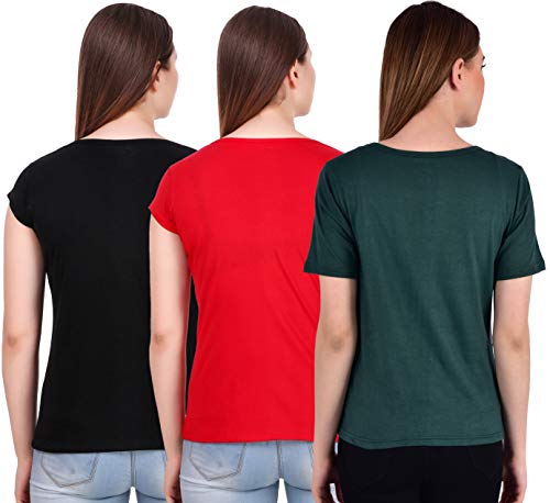 Image of MODISH women's round neck cap sleeve printed cotton t-shirts combo of 3 t-shirts