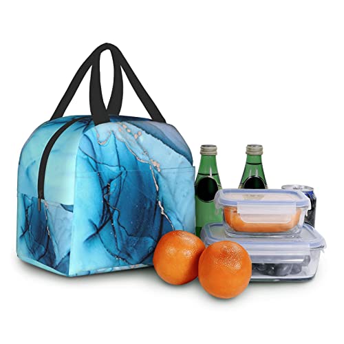 Lunch Bag Marble Indigo Blue Gold Liquid Insulated Lunch Box Reusable Lunch Bags Meal Portable Container Tote For Men Women Work Travel Picnic #TOP7