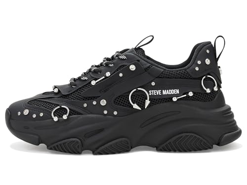 Image of Steve Madden Women's Possession Sneaker, Black Piercing, 7.5