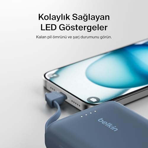 Belkin BoostCharge Power Bank, Entegre Kablolu Taşınabilir Şarj Cihazı 10K PD 20W - USB-C Güç Dağıtımı, iPhone Power Bank iPhone 16 Serisi, iPad Pro, Galaxy S24 ve Daha Fazlası için Hızlı Şarj - Görsel 6