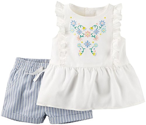 Carter's Baby Girl Collection 2pc Ticking Stripe Short Set, Ivory, 3 Months