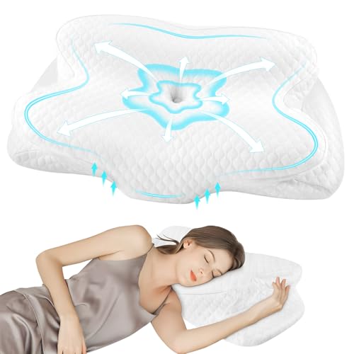 DONAMA Cervical Pillow for Neck and Shoulder,Contour Memory Foam Pillow,Ergonomic Neck Support Pillow for Side Back Stomach Sleepers with Pillowcase