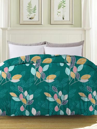 Image of HOMEKART 220 GSM Reversible Microfiber AC Comforter for King Size Bed | 3-Layer Quilted All-Season Duvet for Mild Winter | Soft & Breathable (220 x 240 cm, Floral, Green)