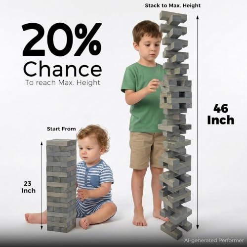 Image of Outdoor Games Large Tumble Tower 54 Wood Blocks Stacking Game, 4 FT Tall