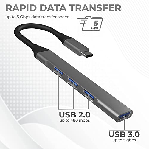 Image of USB HUB C Type USB Hub with 4 Ports, 1 Port USB 3.0 & 3 Ports USB 2.0, Free C Type to USB OTG, Compatible for Laptop, Desktop Computer (USB C to 4 Port HUB)