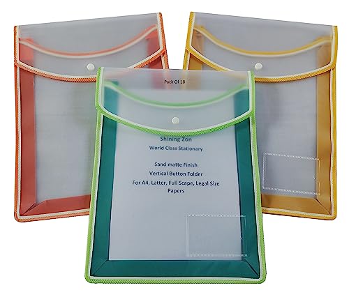 Image of A4, B4, Fullscape, Legal Size Paper Document Cretificate Holder Snap Button File Folder Heavy Duty Matt Finish Waterproof Transparent File Pouch (Pack of 18, Assorted Colour)