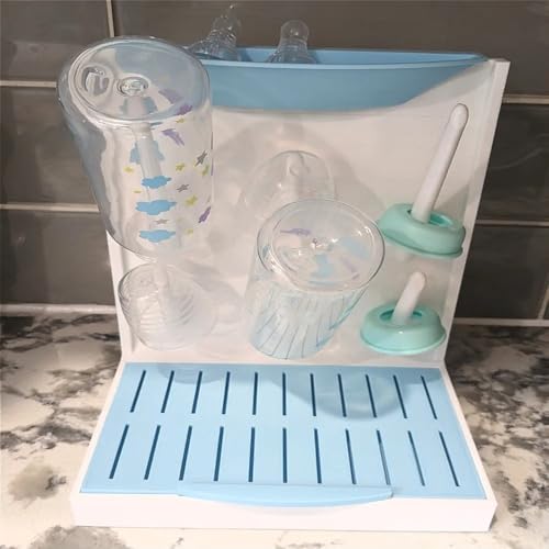 Baby Bottle & Accessories Drying Rack with 3 Long & 3 Short Arms – Versatile Design for All Bottle Sizes & Accessories, Includes Drip Tray for Utensils and Easy Water Catching (Sky Blue)