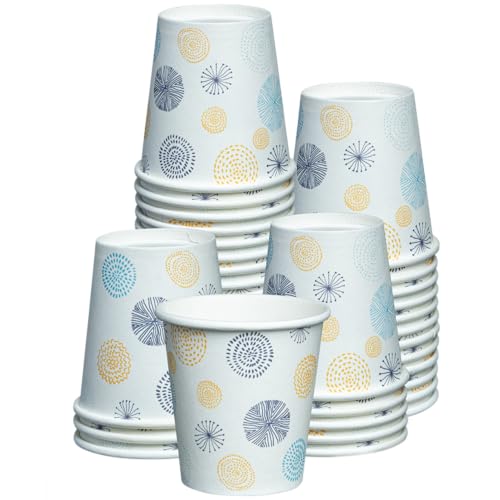 GUSTO [3 oz. - 100 Count Small Paper Cups, Disposable Mini Bathroom Mouthwash Cups - Eco-Friendly and Versatile - Floral