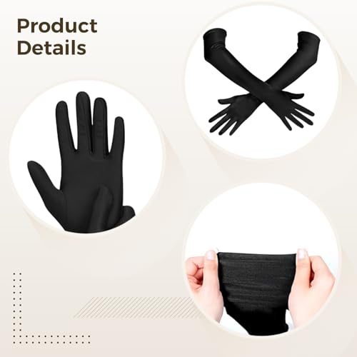 12 Pairs Of Black Long Satin Gloves, Seamless, 20S-Inspired, 20.9 In, Highly Elastic, Perfect For Weddings And Parties2