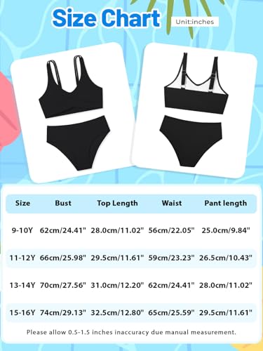 Image of Girls Swimsuit 2 Piece Bikini Set Swimwear Solid Color Bathing Suit 9-16T | Tropical Floral, Criss Cross, for Teen & Preteen