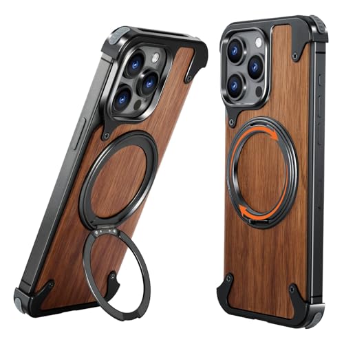 Oatsbasf YLKM001 Magnetic Wood Case Compatible With Iphone 15 Pro, [Natural Wood & Aluminum] Shockproof Protective Cover Unique Wooden Case cover