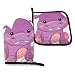 Produktbild Alvahw Cartoon Lila Hippo Ofenhandschuhe und Topflappen Küchenset Hitzebeständige BBQ Backen Kochhandschuhe