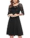 Women’s Vintage Floral Lace Cocktail Party Knee Length Dress with 3/4 Sleeves Black