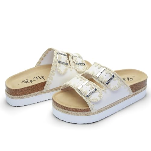 Image of PepStep Slide Sandals for Women with Soft Cork Footbed and Strap, Ladies Fashion Platform Slide Sandals Comfortable Slip On Style