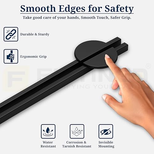 Image of Polo 48 cm Aluminum Wardrobe Handle /Black TT Finish /450mm Hole to Hole /Large Wardrobe & Cabinet Pull Handle for Home & Office /for Modern Interior - Pack of 1(Left)-| 3 Years Warranty |