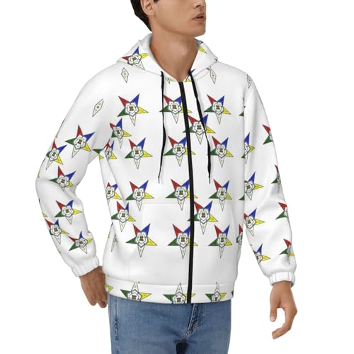 Sweat à capuche zippé thermique original imprimé étoiles de l'Est style urbain décontracté