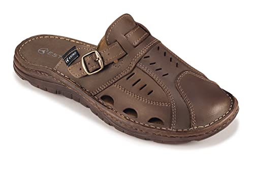ESTRO Sandalias Hombre Verano Cuero - Chanclas Piel Sandalias Hombre Cuero con Suela Goma Antideslizante S4 (43 EU, Marrón)