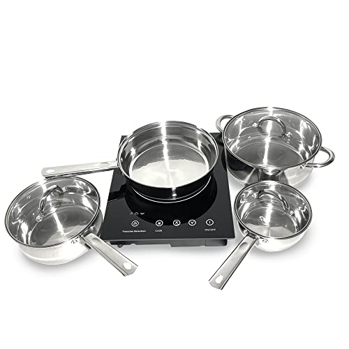 Summit Sinc1110 12-Inch 1-Burner Built-In Digital Electric Induction Cooktop With 7-Piece Cookware Set, Jet Black Glass, 115V, 1800W, Led Display, 8-Power Level, Timer, Easy Plug-In, Easy To Clean #TOP1