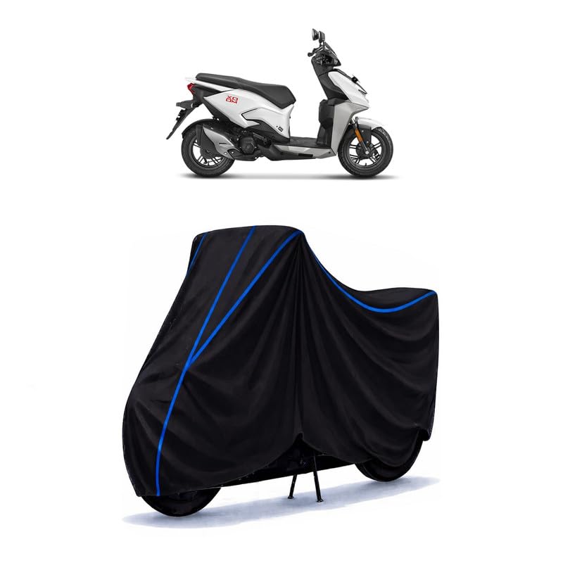 Image of Scooty Cover Water Resistant for Xoom 110 | Universal Scooter & Bike Cover | Heavy Duty UV Dust, Rain & Scratch Protection | Elastic Fit All Weather Indoor Outdoor | Black with Blue Piping