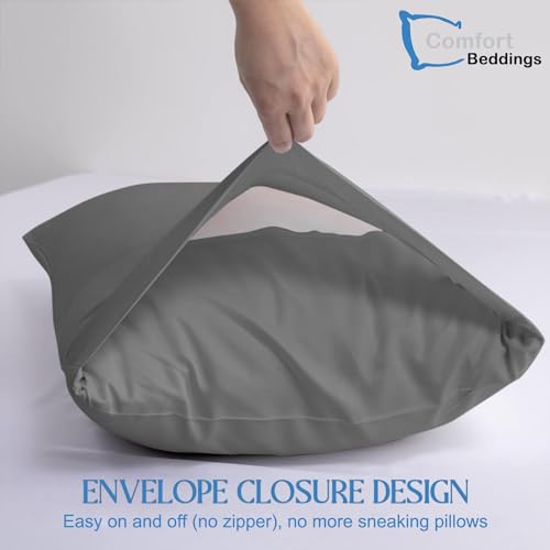 Image of Comfort Beddings Pack of 2 Youth Pillowcases 16x22 Premium 100% Cotton Blend Grey Youth Pillow Case Envelope Closure, Super Soft and Cozy Youth Pillow Covers (Size-16x22, Dark Grey)